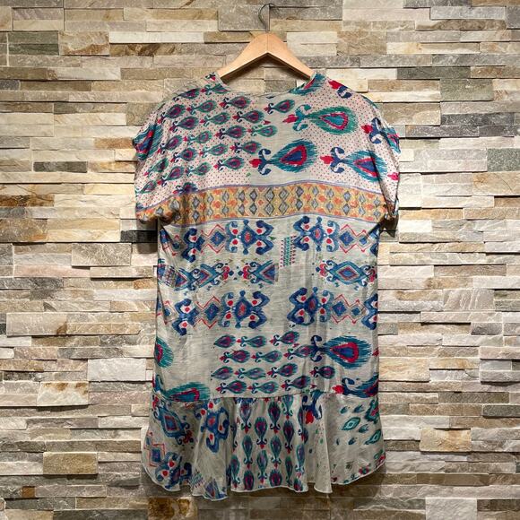 Johnny Was 100% Silk Tunic Top M | Ikat Print, Boho Resortwear, Made in India - Picture 6 of 7